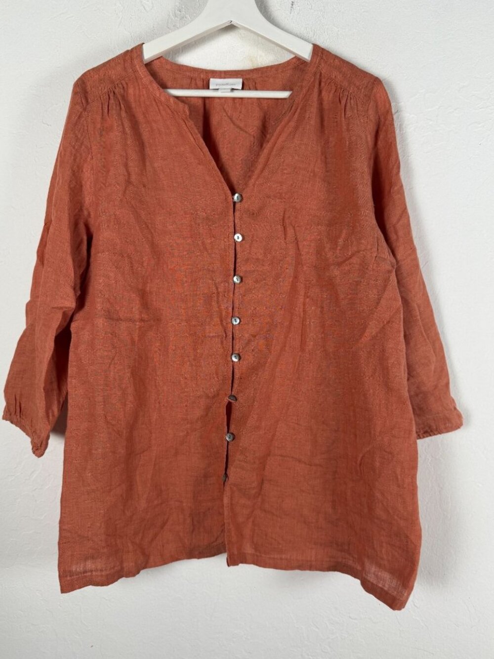 J.Jill Pure Jill Women’s Rust Orange 100% Linen Button Front Tunic Shirt Medium